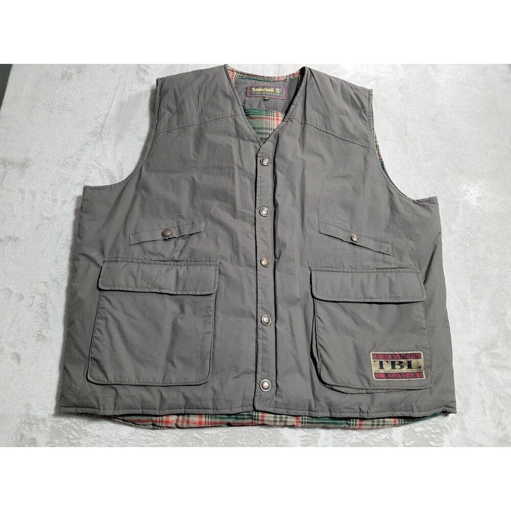 Vintage Timberland Weathergear Vest Outdoor 100% Cotton Goose Down Grey Size XL